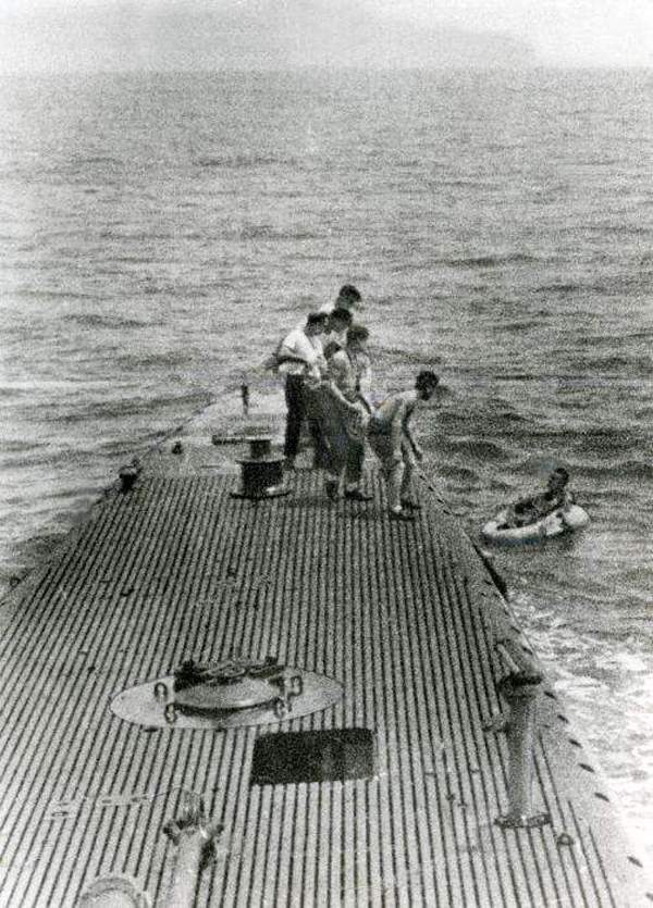 Crew of the USS Finback rescuing George Herbert Walker Bush