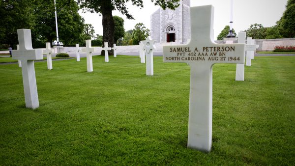 The grave for Pvt. Samuel Peterson of Charlotte, killed in the Normandy campaign.