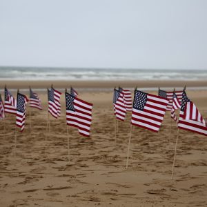 U.S. flags on Omaha Beach, planted by the PNNMB