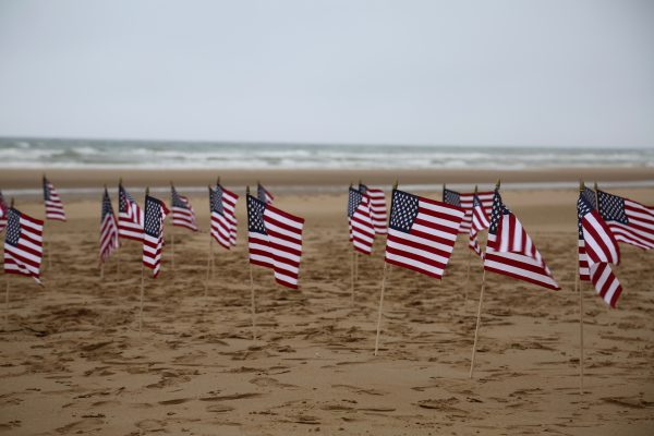 U.S. flags on Omaha Beach, planted by the PNNMB